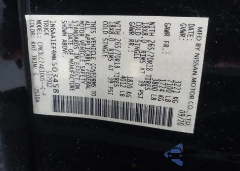 2021 Nissan Titan Sv 4X2 from USA, damaged, VIN 1N6AA1EF4MN503458